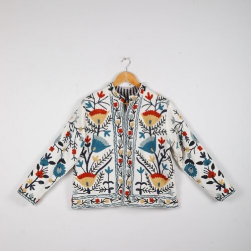 Elegant & Stylish Cotton-Canvas Suzani Embroidered Jacket In Multicolor - Image 2