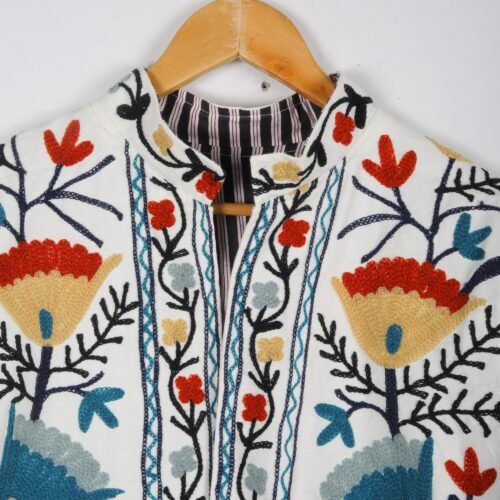 Elegant & Stylish Cotton-Canvas Suzani Embroidered Jacket In Multicolor - Image 4