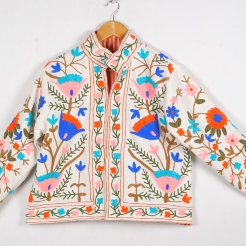 Cotton-Canvas Suzani Embroidered Kimono Style Jacket