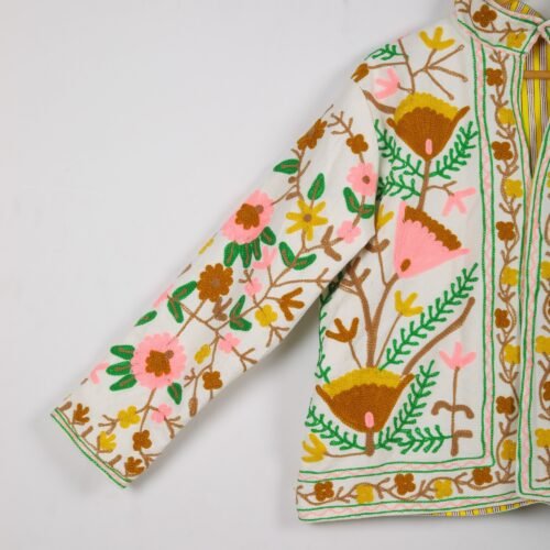 Beautiful Cotton-Canvas Suzani Embroidered Jacket In Multicolor - Image 3