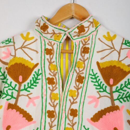 Beautiful Cotton-Canvas Suzani Embroidered Jacket In Multicolor - Image 4