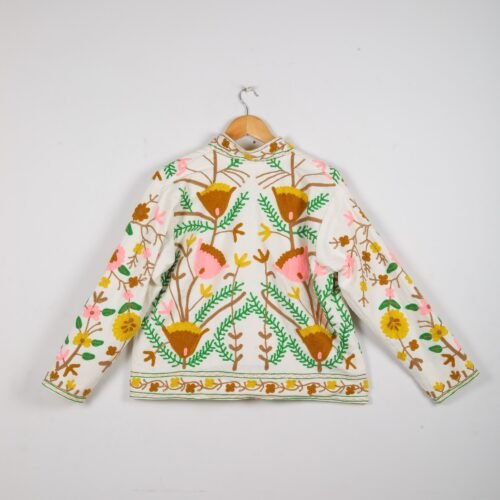 Beautiful Cotton-Canvas Suzani Embroidered Jacket In Multicolor - Image 6