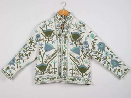 Comfort & Stylish Cotton-Canvas Suzani Embroidered Jacket In Multicolor