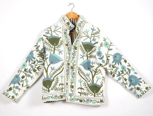 Cotton-Slub Suzani Embroidered Jacket Boho Inspired