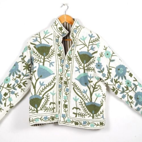 Cotton-Slub Suzani Embroidered Jacket Boho Inspired