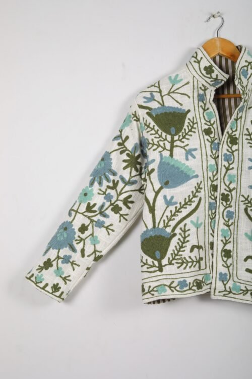Cotton-Slub Suzani Embroidered Jacket Boho Inspired - Image 3