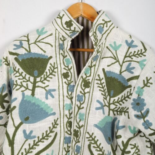 Cotton-Slub Suzani Embroidered Jacket Boho Inspired - Image 5