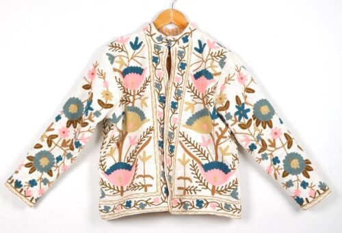Versatile Cotton-Slub Suzani Embroidered Jacket Boho Inspired
