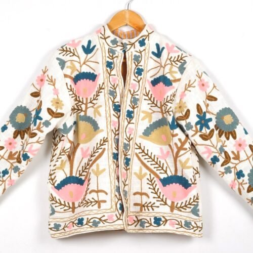 Versatile Cotton-Slub Suzani Embroidered Jacket Boho Inspired