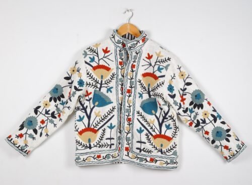 Versatile Cotton-Slub Suzani Embroidered Jacket In Multicolor