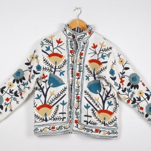 Versatile Cotton-Slub Suzani Embroidered Jacket In Multicolor