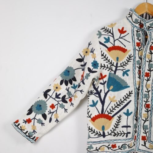 Versatile Cotton-Slub Suzani Embroidered Jacket In Multicolor - Image 3