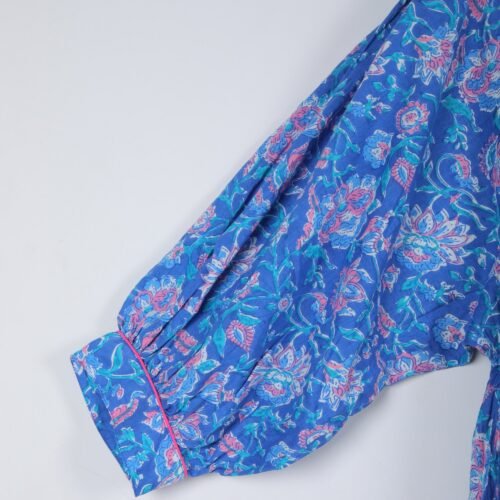 Cotton Block Printed Floral Jaal Balloon Sleeves Dress - Image 2