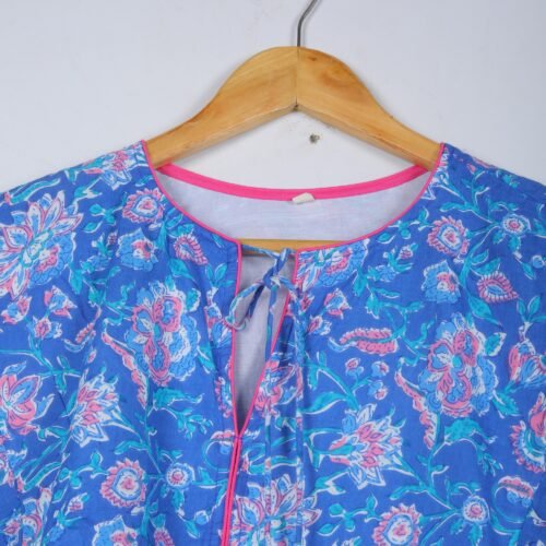 Cotton Block Printed Floral Jaal Balloon Sleeves Dress - Image 3