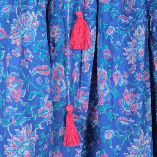 Cotton Block Printed Floral Jaal Balloon Sleeves Dress - Image 4
