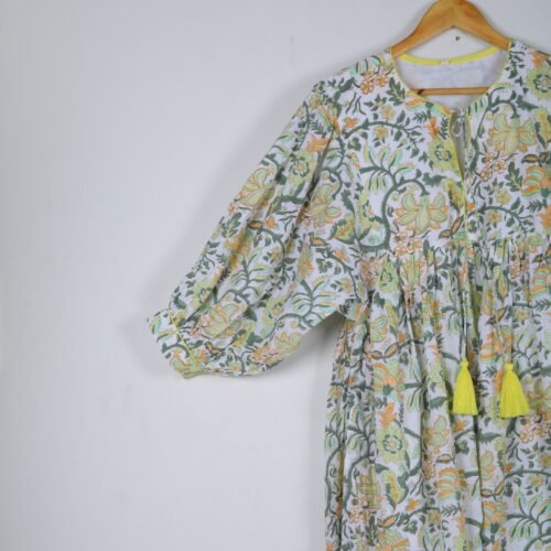 Casual Wear Cotton Block Printed Balloon Sleeves Dress - Image 2