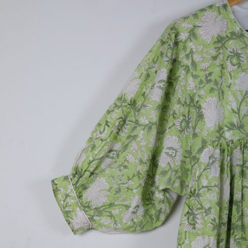 Stylish Cotton Block Printed Balloon Sleeves Dress - Image 4