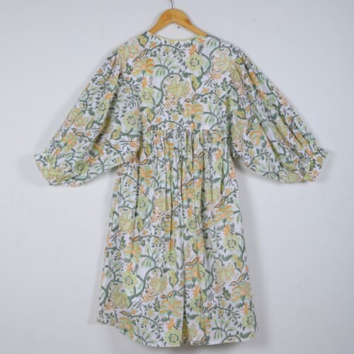 Casual Wear Cotton Block Printed Balloon Sleeves Dress - Image 5