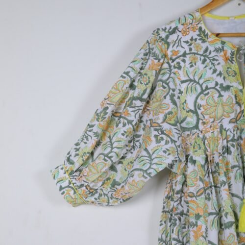 Casual Wear Cotton Block Printed Balloon Sleeves Dress - Image 7