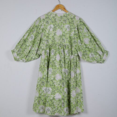 Stylish Cotton Block Printed Balloon Sleeves Dress - Image 7