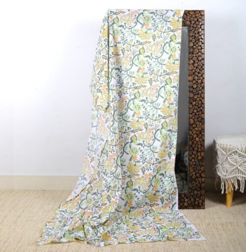 Floral Jaal Hand Block Printed Cotton Fabric In Green - Image 8
