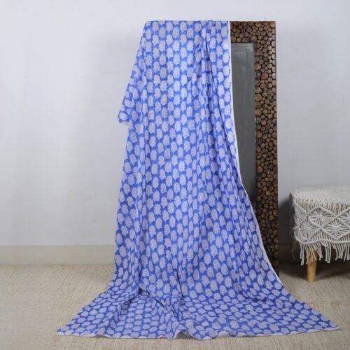 Hand Block Printed Cotton Fabric With Buta Design In Blue - Image 8