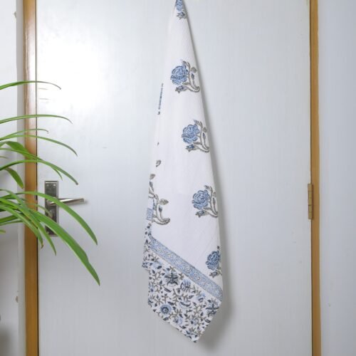 Beautiful Blue Rose Block Print Waffle  Bath Towel - Image 2