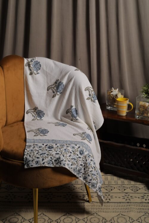 Beautiful Blue Rose Block Print Waffle  Bath Towel - Image 5