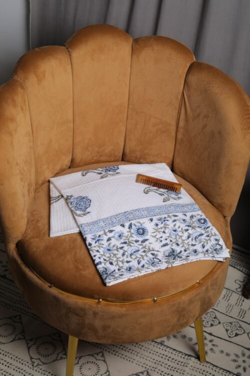 Beautiful Blue Rose Block Print Waffle  Bath Towel - Image 6