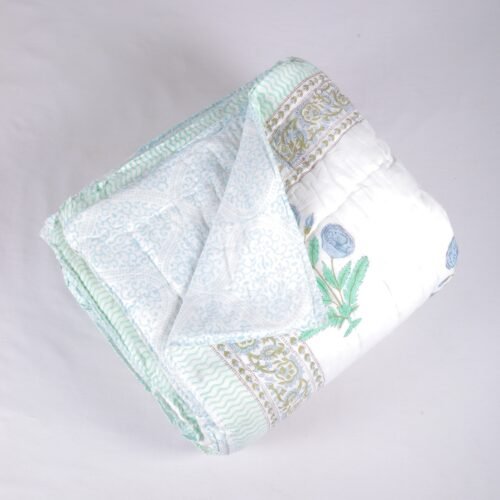 Floral Design Hand Block Print Cotton Quilt In Both Side - Image 2