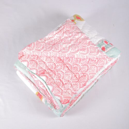 Beautiful Leaf Hand Block Print Cotton Quilt In Both Side - Image 2