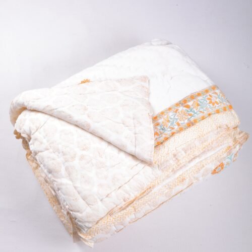 Blooming Flower Hand Block Print Cotton Quilt In Both Side - Image 2
