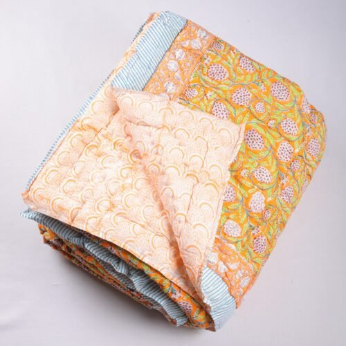 Fruit Jaal Hand Block Print Cotton Quilt In Both Side - Image 2