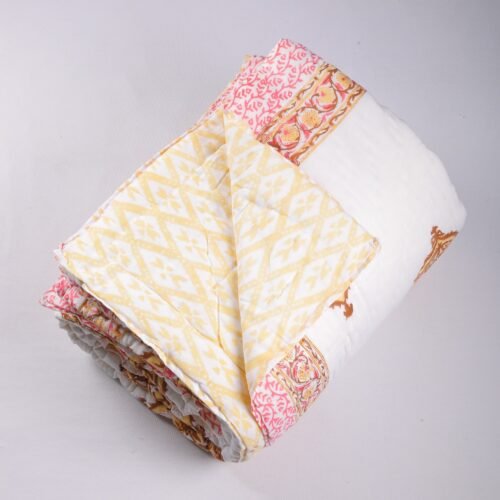 Floral Buta Hand Block Print Cotton Quilt In Both Side - Image 2