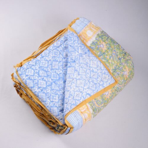 Elegant Floral Jaal Hand Block Print Cotton Quilt In Both Side - Image 2
