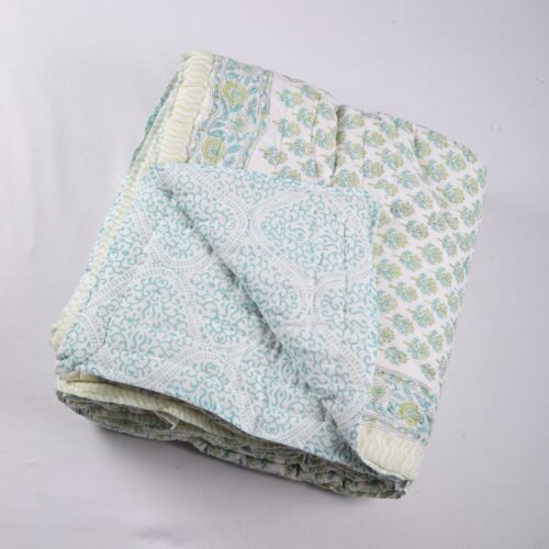 Little Blossom Hand Block Print Cotton Quilt In Both Side - Image 2
