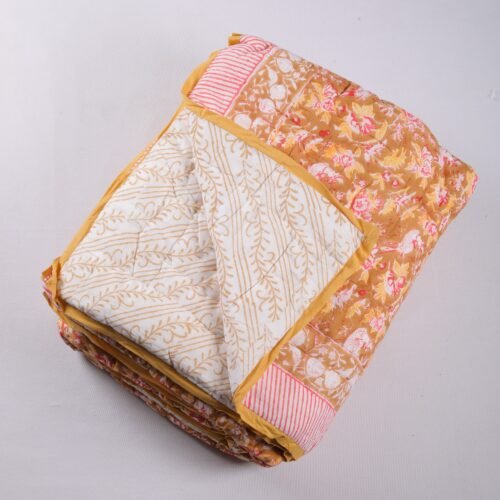 White Parrot In Garden Hand Block Print Cotton Quilt In Both Side - Image 3