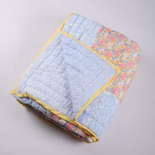 Floral Jaal Hand Block Print Cotton Quilt In Both Side - Image 2