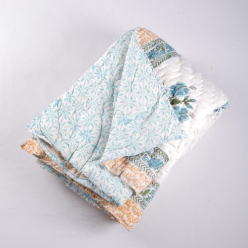 Fresh Flowers Hand Block Print Cotton Quilt In Both Side - Image 2