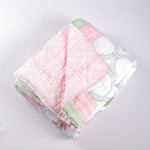 Bloom & Leaf Hand Block Print Cotton Quilt In Both Side - Image 2