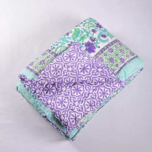 Purple Blossom Hand Block Print Cotton Quilt In Both Side - Image 2
