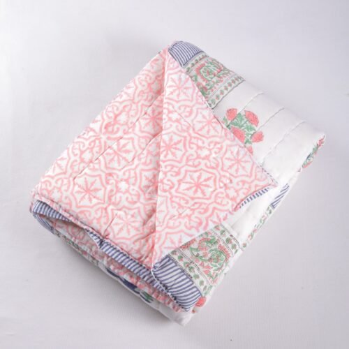 Morning Bloom Hand Block Print Cotton Quilt in Both Side - Image 2