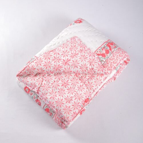 Beautiful Flowers Hand Block Print Cotton Quilt In Both Side - Image 2