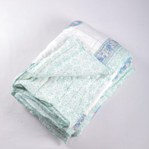 Floral-Buta Hand Block Print Cotton Quilt In Multicolor - Image 2