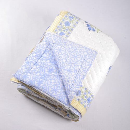 Sky Garden Floral Hand Block Print Cotton Quilt In Both Side - Image 2
