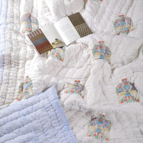 Peacock Garden Hand Block Print Cotton Quilt in Both Side