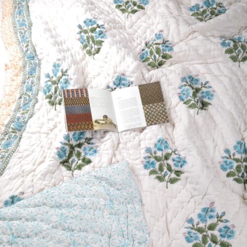 Fresh Flowers Hand Block Print Cotton Quilt In Both Side