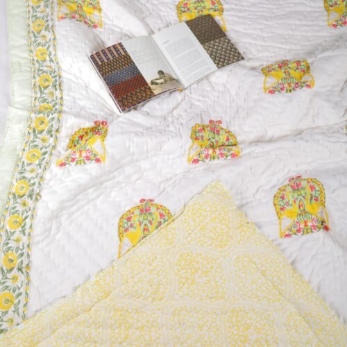 Traditional Peacock Block Print  Cotton Quilt In Both Side