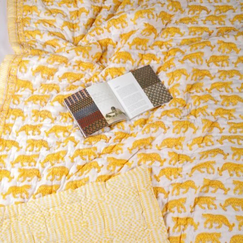 Tiger Walk Hand Block Print Cotton Quilt In Both Side