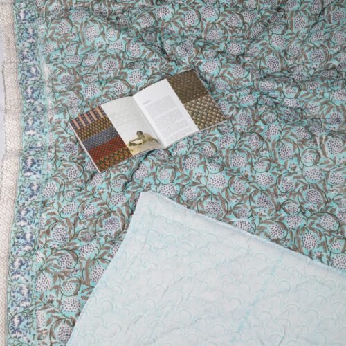 Garden-Inspired Hand Block Print Cotton Quilt In Both Side